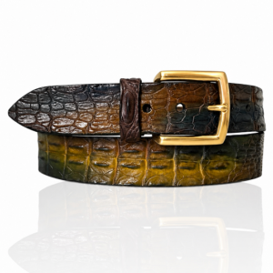 Special Handpaint Croco leren riem Gouden Gesp, Massimo Blauw, Bruin, Camel