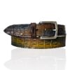 Special Handpaint Croco leren riem Mat Zilveren Gesp, Massimo Blauw, Bruin, Camel