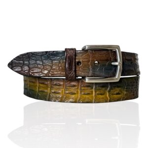 Special Handpaint Croco leren riem Mat Zilveren Gesp, Massimo Blauw, Bruin, Camel