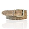 Premium Riccamente Croco leren riem, Zilveren Gesp, Beige Creme