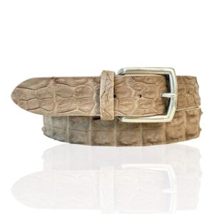 Premium Riccamente Croco leren riem, Zilveren Gesp, Beige Creme