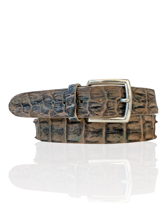 Special Riccamente Croco leren riem, Beige, Blauw
